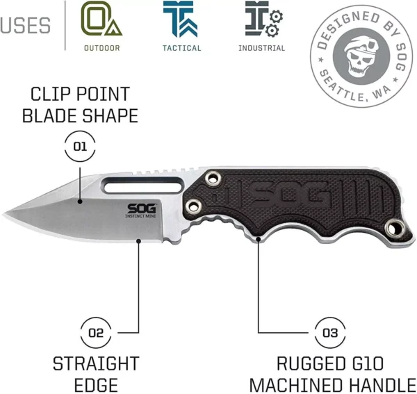 SOG Instinct Mini Small Fixed Blade Knife- 8.75 Inch x 1 Inch x 4 Inch Full Tang