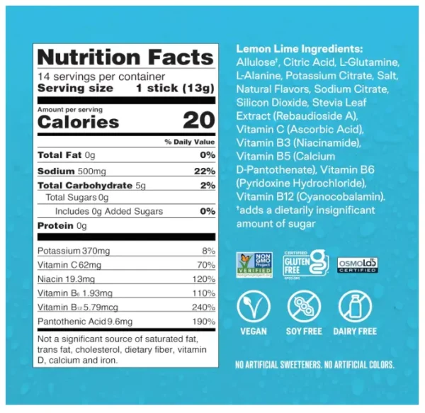 Liquid I.V. Hydration Lemon Lime Electrolyte Powder Drink 14 Servings sugar free