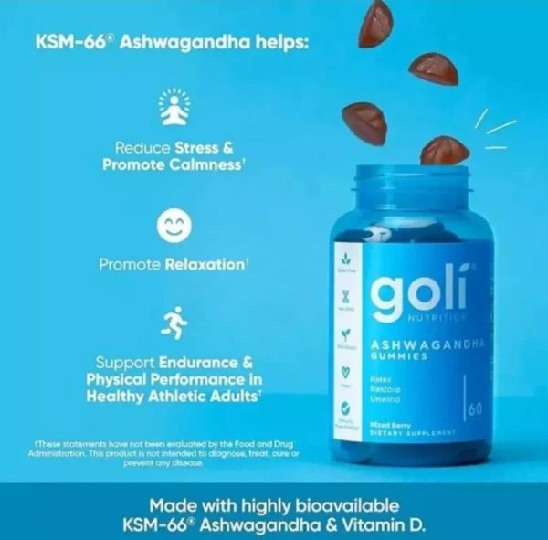 Goli Nutrition Ashwagandha Gummies Mixed Berry 60 Count Gummies